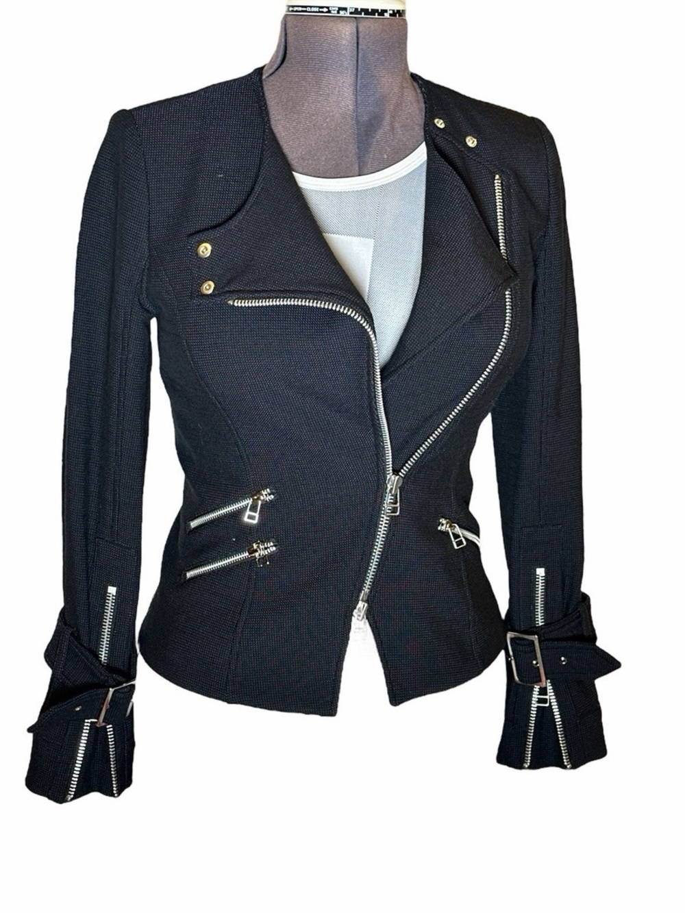 Veronica Beard Black Asymmetrical Zip Moto Jacket
